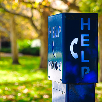 A close-up shot of a campus emergency phone.